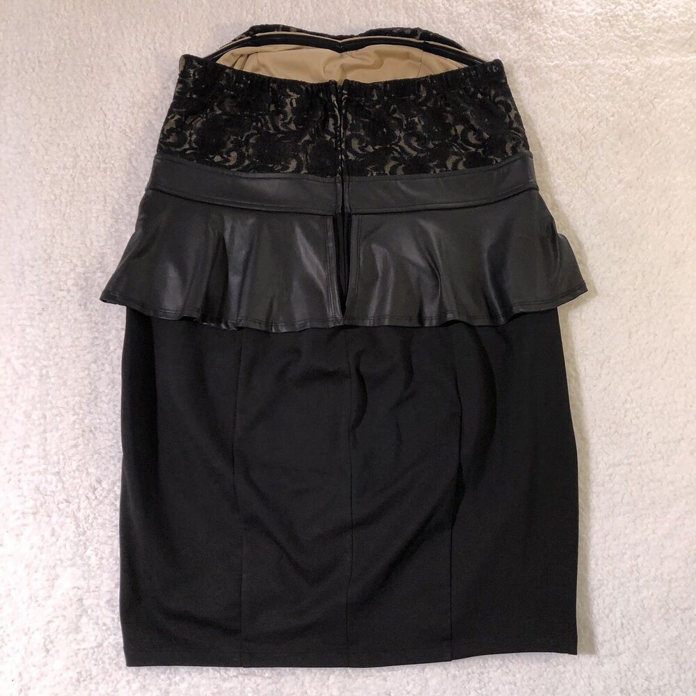 Torrid 18 Dress Black Floral Lace Strapless Faux Leather Peplum Pencil Skirt